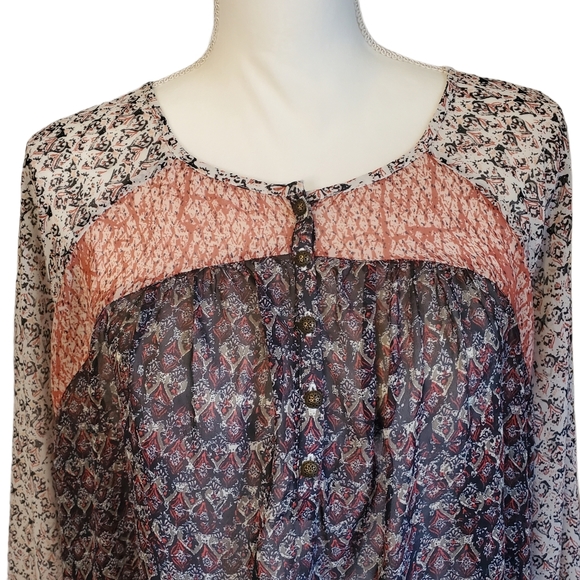 Lucky Brand Boho Floral Sheer Pullover Blouse - Picture 2 of 7